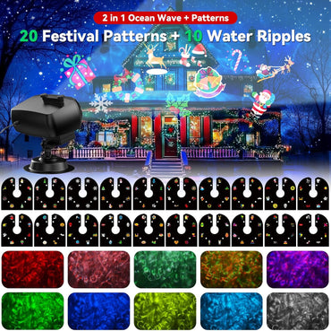 YAZEKY Projektor Weihnachten 20 Filme LED Projektionslampe mit 8 Muster 10 Farben