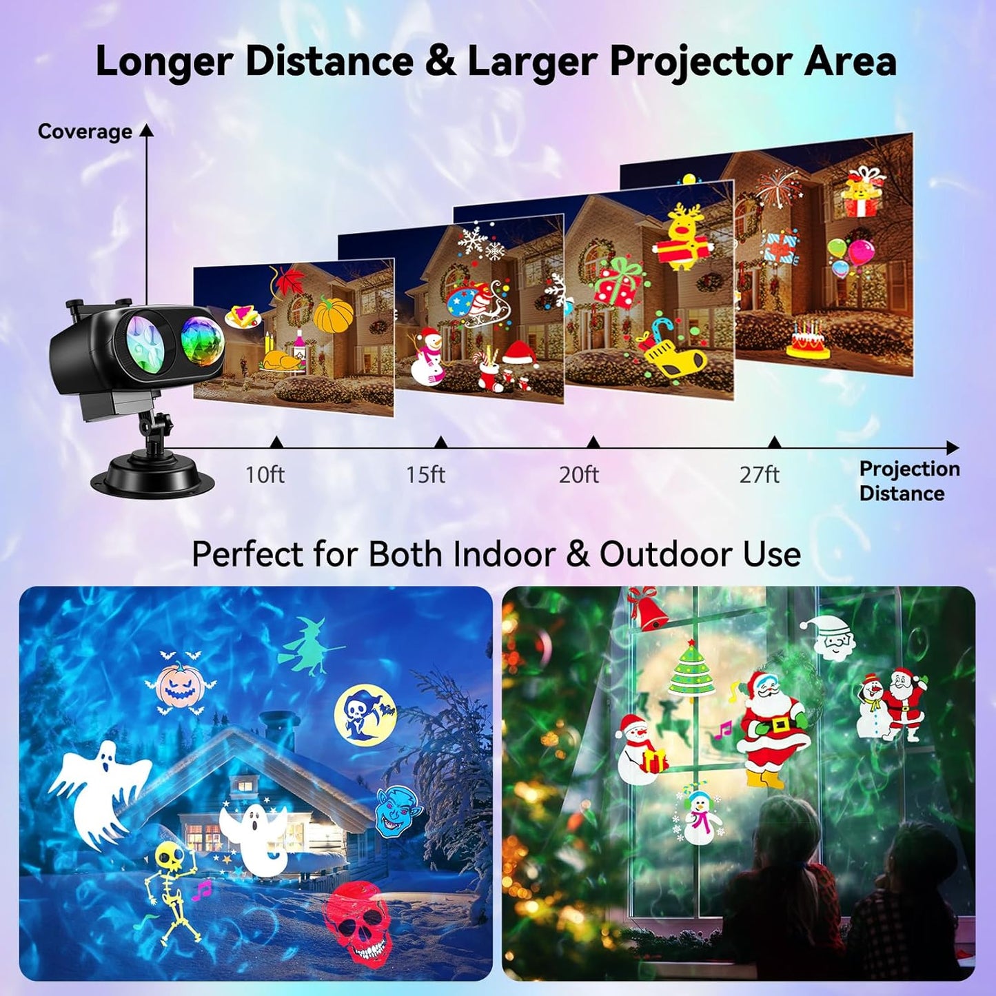 YAZEKY Projektor Weihnachten 20 Filme LED Projektionslampe mit 8 Muster 10 Farben
