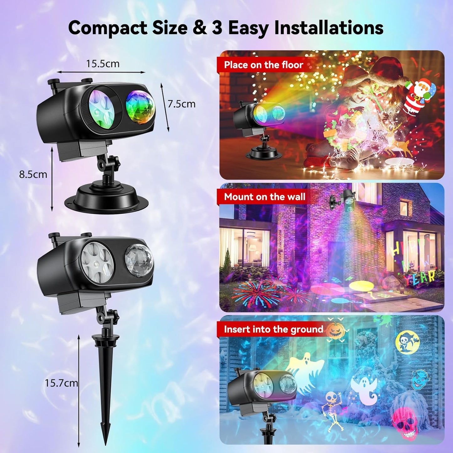 YAZEKY Projektor Weihnachten 20 Filme LED Projektionslampe mit 8 Muster 10 Farben