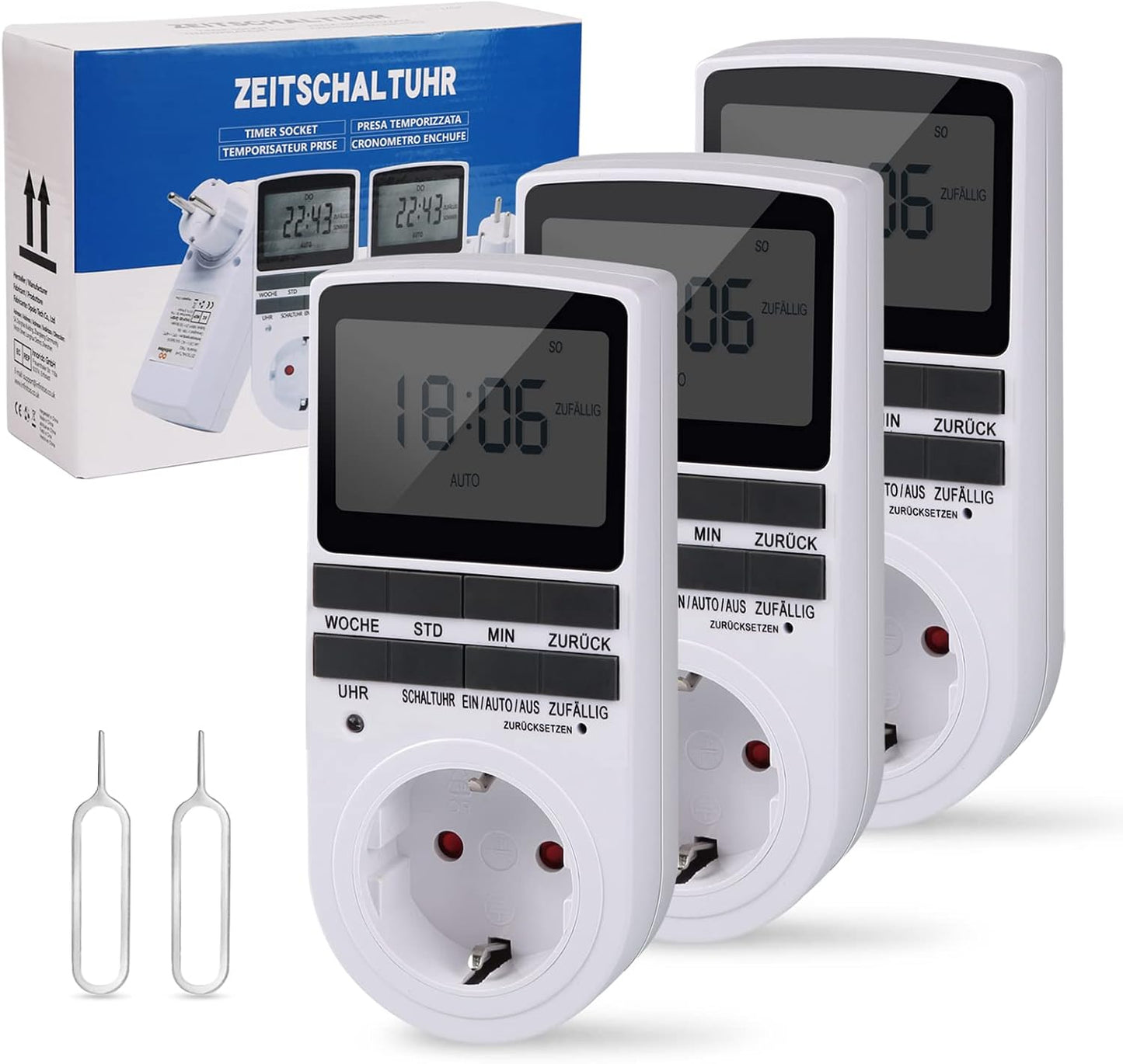 Zeitschaltuhr Steckdose - 3 PCS| Elektrische Zeitschaltuhr Digital mit Deutsche System und Tasten
