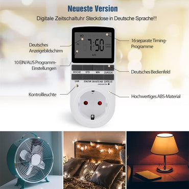 Zeitschaltuhr Steckdose - 3 PCS| Elektrische Zeitschaltuhr Digital mit Deutsche System und Tasten