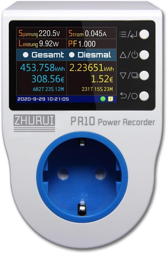 ZHURUI PR10-C EU16A (Deutsch-Stecker) Heimstrommesskasten, Stromkasten, Heimenergiezähler/Stromrekorder/Stromzähler/23 Watt