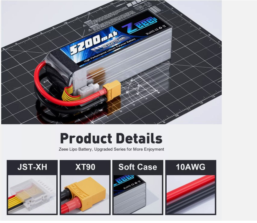 Zeee 6S 22,2V Lipo Batterie 5200mAh XT90 50C für RC Hubschrauber Flugzeug LKW