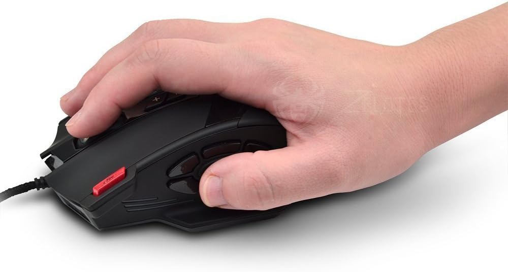 Zelotes Ergonomische Gaming-Maus, Kabelgebunden, 12 Programmierbare Tasten, 4000 DPI