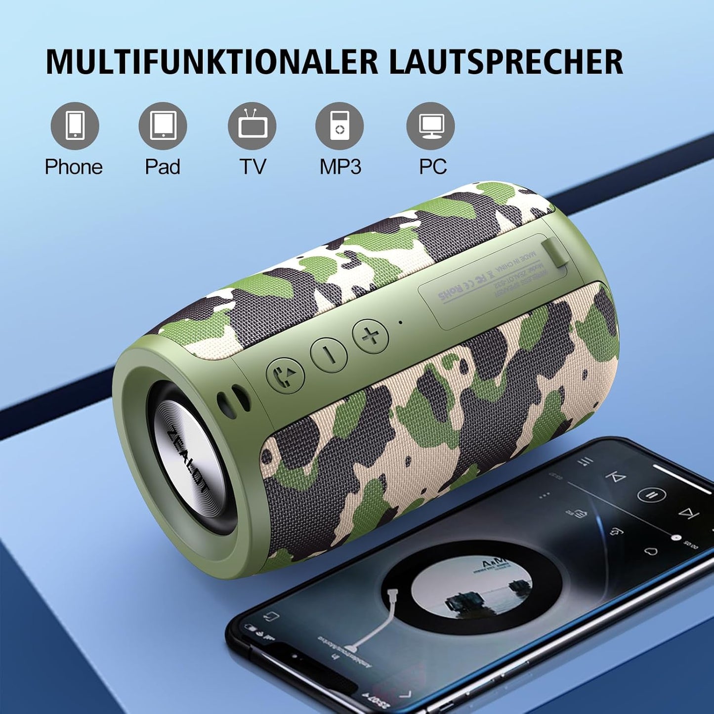 ZEALOT Bluetooth Lautsprecher,10W Musikbox mit USB/TF Karte/AUX,Wasserdicht,12h