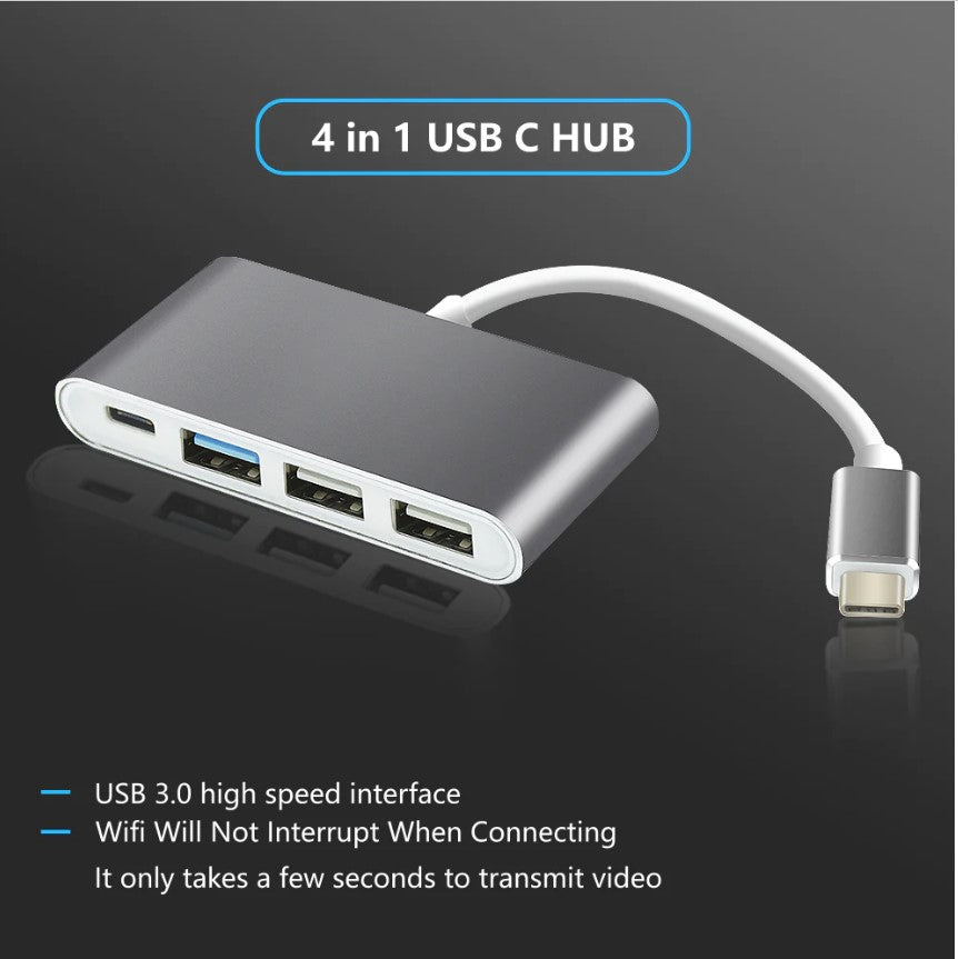 ZenXstore USB C Hub 4 in 1 - USB-Splitter - USB C Dock - USB 3.0 - 4K UHD HDMI - Apple / Chromebook / HP / Asus / Lenovo - Ethernet