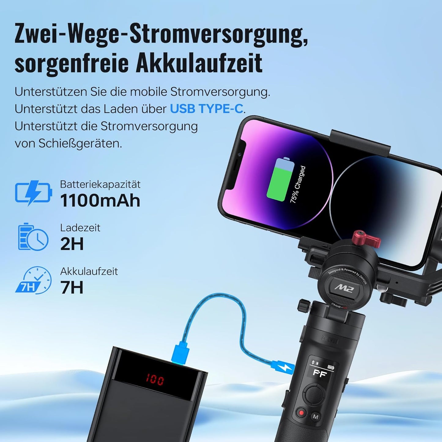 ZHIYUN Crane M2 Gimbal Stabilisator, 3-Achsen Kamera für Action Kamera