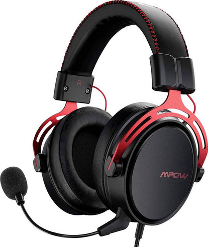 MPOW Gaming Headset 3.5mm Klinke schnurgebunden, Stereo Over Ear Schwarz, Rot