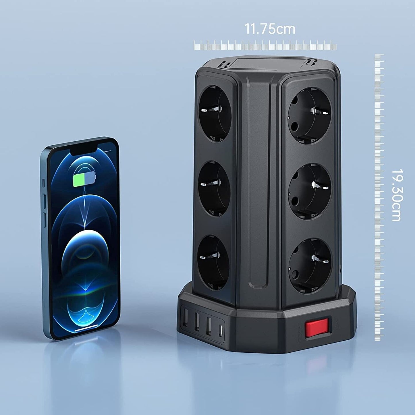 Steckdosenleiste mit Schalter, Sameriver 12 Fach Mehrfachsteckdose mit 3 USB A+1 USB C, Steckdosenleiste Steckerleiste mit 5M Verlängerungskabel