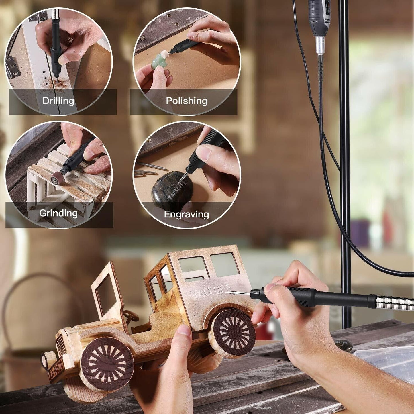 TACKLIFE RTD36AC Rotationswerkzeug, 200 W, variable Geschwindigkeit, mit 170 Zubehörteilen