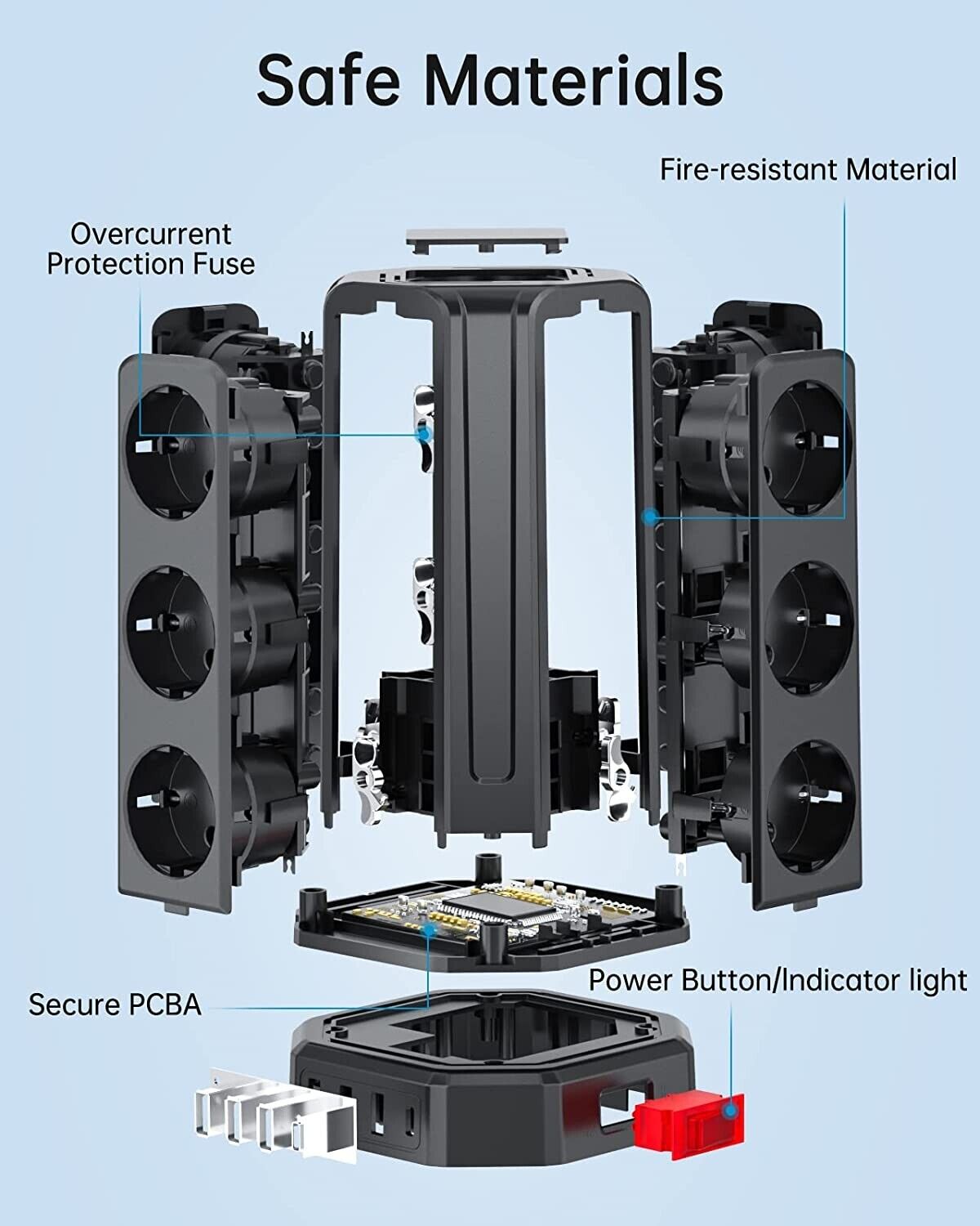 Steckdosenleiste mit Schalter, Sameriver 12 Fach Mehrfachsteckdose mit 3 USB A+1 USB C, Steckdosenleiste Steckerleiste mit 5M Verlängerungskabel