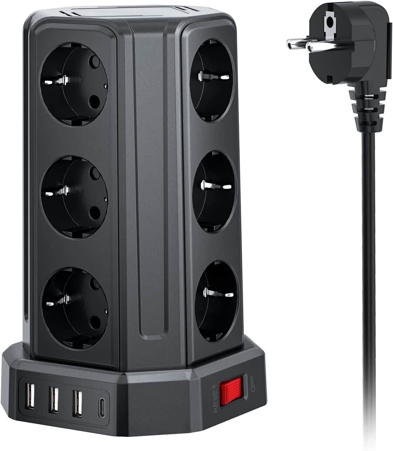 Steckdosenleiste mit Schalter, Sameriver 12 Fach Mehrfachsteckdose mit 3 USB A+1 USB C, Steckdosenleiste Steckerleiste mit 5M Verlängerungskabel