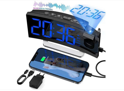 Radiowecker,Digital Wecker mit Projektion 180°,Projektionswecker mit USB