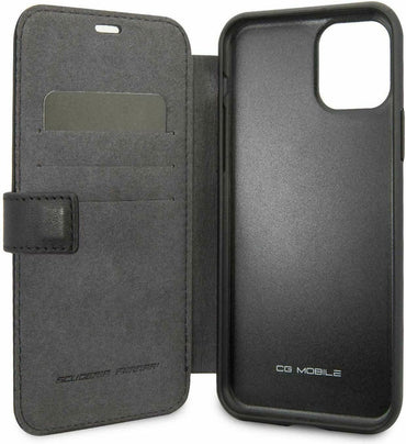 Étui Ferrari Booktype en cuir véritable noir pour Apple iPhone 11 Pro Max