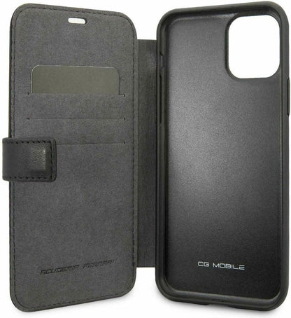 Étui Ferrari Booktype en cuir véritable noir pour Apple iPhone 11 Pro Max