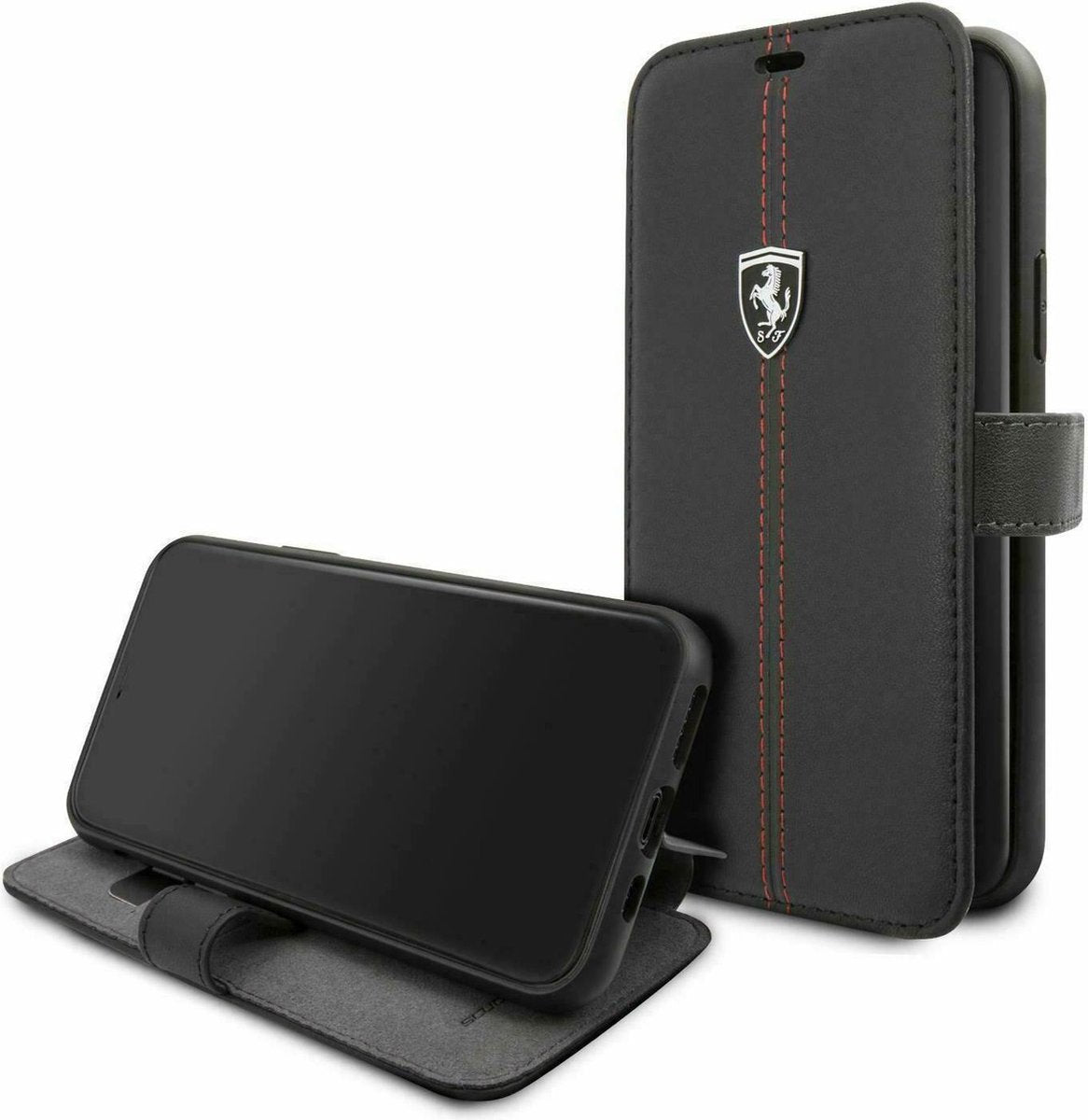 Étui Ferrari Booktype en cuir véritable noir pour Apple iPhone 11 Pro Max