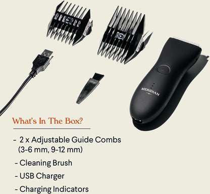 Meridian Körperhaartrimmer für Herren | Hoden Rasierer | Schamhaare, Achseln, Brust|wasserdicht | 90 Minuten Akkulaufzeit | Schwarz