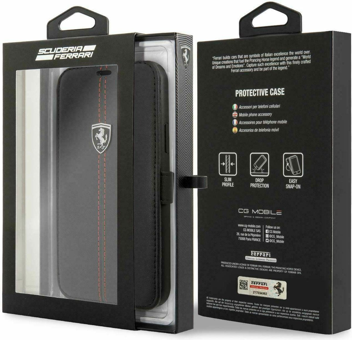Étui Ferrari Booktype en cuir véritable noir pour Apple iPhone 11 Pro Max