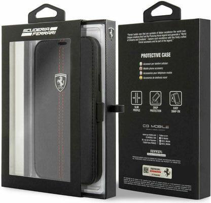 Étui Ferrari Booktype en cuir véritable noir pour Apple iPhone 11