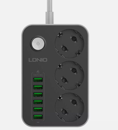 LDNIO SE3631 Steckdosenleiste mit 3 AC-Anschlüssen 6x USB 1 6m Schwarz-Weiß