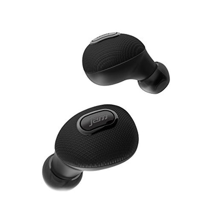 Jam Live True Wireless-Ohrhörer, 3 Stunden Spielzeit, zwei Mikrofone, Bluetooth und Siri, ultraleichtes Freisprechen, Tragetasche mit integriertem Ladegerät – Schwarz