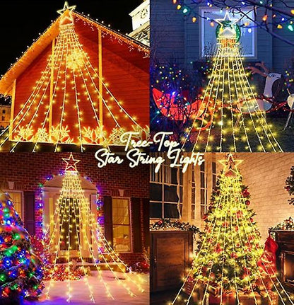 Weihnachtsdekoration für den Außenbereich, 350 LED-Sternlichter für den Weihnachtsbaum, Party, Garten