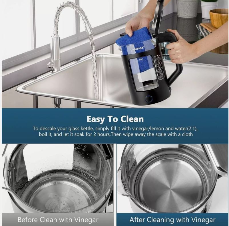 GABERLEE Wasserkocher, 1,7 l Fassungsvermögen, 1500 W, schnell kochend, leises Glas, blaues Licht