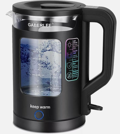 GABERLEE Wasserkocher, 1,7 l Fassungsvermögen, 1500 W, schnell kochend, leises Glas, blaues Licht