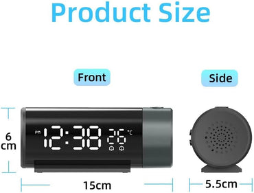 FanJu Digital Projektionswecker mit Temperatur und Zeit-Projektion, für Schlafzimmer, mit USB-Anschluss,Helligkeit automatisch einstellen, 12/24H, Zwei Wecker mit Schlummer.