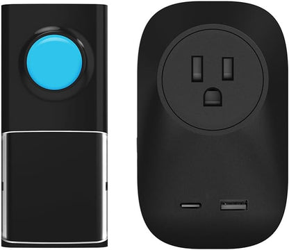 EU Plug Kinetische batterielose Türklingel, Yiroka kabellose Türklingel mit 1 Sender und Empfänger, IP55 wasserdicht, 58 Klingeltöne, (1 Sender + 2 Empfänger)