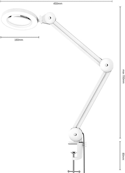 Soltiik Lupenlampe – Lupe mit 5 Dioptrien Licht – mit Klemme, Schwenkarm, dimmbar, 3 Farbmodi, 105 mm Glaslinse – Licht zum Lesen