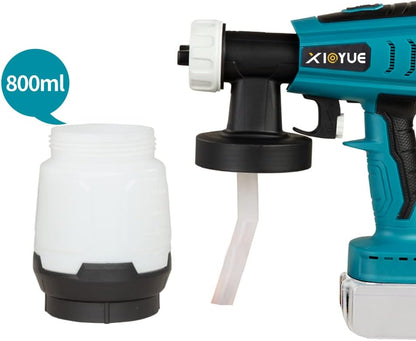 XIOYUE 18 V kabelloses Handfarbsprühgerät für Makita-Akku, leistungsstarke elektrische HVLP-Spritzpistole, 800 ml für den Haus- und Außenbereich, zum Streichen von Autos, Decken, Stühlen, Zäunen und Tierhäusern