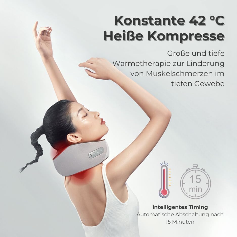 7C Nackenmassagegerät Shiatsu mit Wärme: Elektrisches Kabelloses Nackenmassagekissen, Shiatsu Kneten Massagegerät, Ideale Gaben für Frauen Männer(weiß)