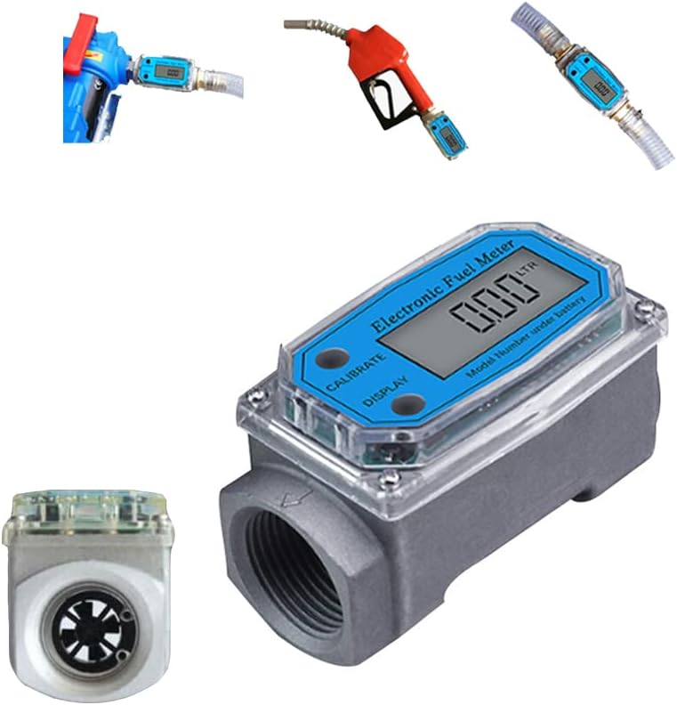 Tree2018 Turbinen-Durchflussmesser, 1 Zoll Durchflusswasserzähler 9 l/min-100 l/min NPT Digitaler Kraftstoffzähler Wasserdurchflussmesser Dieselöl Kraftstoffdurchflussmesser, Kraftstoffdurchflussmesser für Diesel, Kerosin, Benzin,