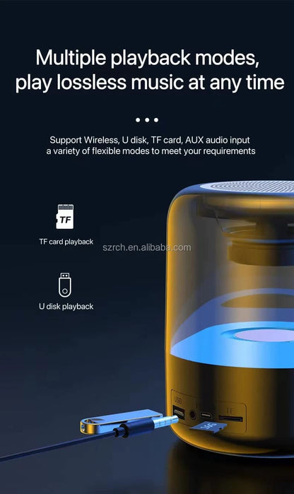 Uranus™ Z5 kabelloser Bluetooth BT v5.0 tragbarer Lautsprecher mit 4–8 Stunden Backup, integriertem wiederaufladbarem Akku, UKW-Radio | AUX | mSD | USB | 360-Grad-LED-Lichtshow
