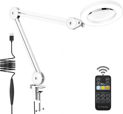 Soltiik Lupenlampe – Lupe mit 5 Dioptrien Licht – mit Klemme, Schwenkarm, dimmbar, 3 Farbmodi, 105 mm Glaslinse – Licht zum Lesen
