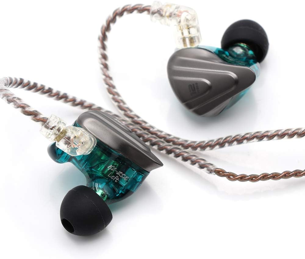 LINSOUL KZ ZSX 5BA+1DD Casque intra-auriculaire hybride HiFi avec 6 brins, plaque frontale avec réglage et câble 0,75 mm à 2 broches pour musiciens audiophile (sans micro, cyan)