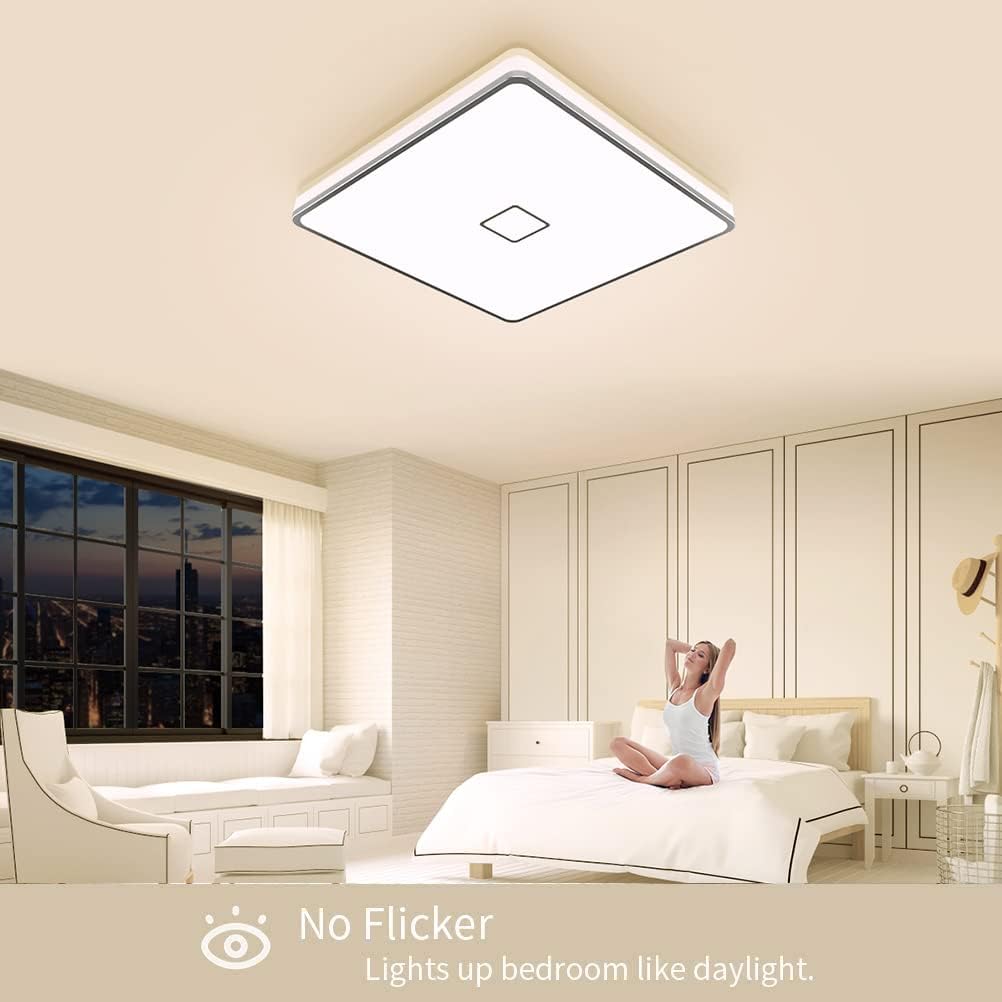 Deckenlampe Badezimmer LED Deckenleuchte 24W 2050LM 3000K Warmweiß Airand Bad Lampe Decke Wasserdicht IP44 Badlampe Modern Leuchte für Wohnzimmer Küche Balkon Flur Korridor Schlafzimmer Esszimmer Büro [Energieklasse E]