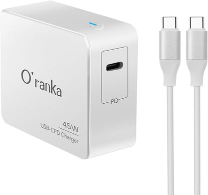 Oranka 45 W Typ-C PD Ladegerät Netzteil Adapterkabel für MacBook Pro 13 Zoll Nintendo Switch Chromebook Pixel HP/DELL/Lenovo Laptop Huawei Mate Book Samsung Notebook Moto Z iPhone X /8/8 Plus (45 W-weiß)