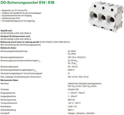 grenda-hammer® Neozed Sicherungssockel mit Schraubkappen und 3 x Sicherungen (D01-3x10 Ampère (rot)