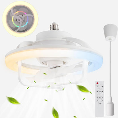 Leiser Deckenventilator mit Beleuchtung und Fernbedienung, E27-Sockelventilator, Moderne LED-Deckenleuchte, 180°-Drehung mit RGB-Modus, Licht, 3 Geschwindigkeiten, Ventilator für Wohnzimmer, Schlafzimmer [Energieklasse D]