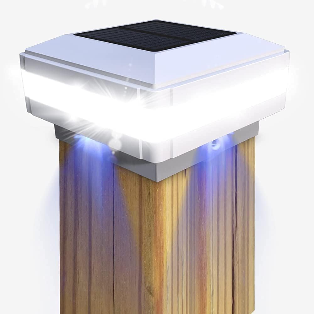 Panneaux solaires, GEYUEYA Heim-Solar-Pfosten-Lichter, Zaunlichter, for de Außenbereich, for 10,2 x 12,7 cm, Holzpfosten, Terrasse, Garden, Hof, Dekoration, wasserdicht, quadratisch, weißes Landschaftslicht