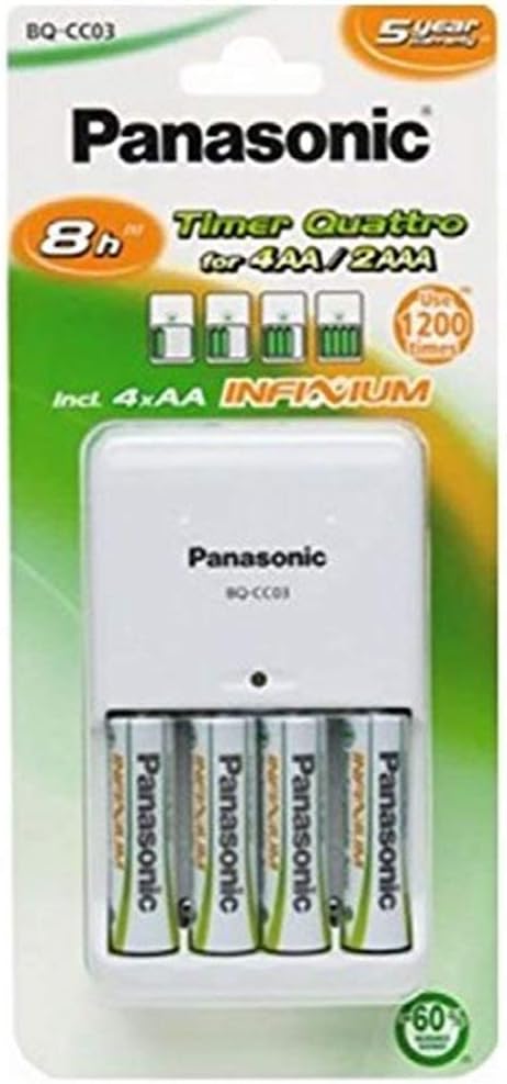 Panasonic BQ-CC03 – Nickel-Metalhydrid-Akku (NiMH), Intérieur, AA, AAA, Hybride, Hybrid-Akkuladegeräte (blanc)