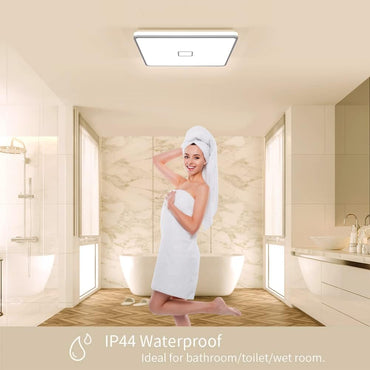Deckenlampe Badezimmer LED Deckenleuchte 24W 2050LM 3000K Warmweiß Airand Bad Lampe Decke Wasserdicht IP44 Badlampe Modern Leuchte für Wohnzimmer Küche Balkon Flur Korridor Schlafzimmer Esszimmer Büro [Energieklasse E]