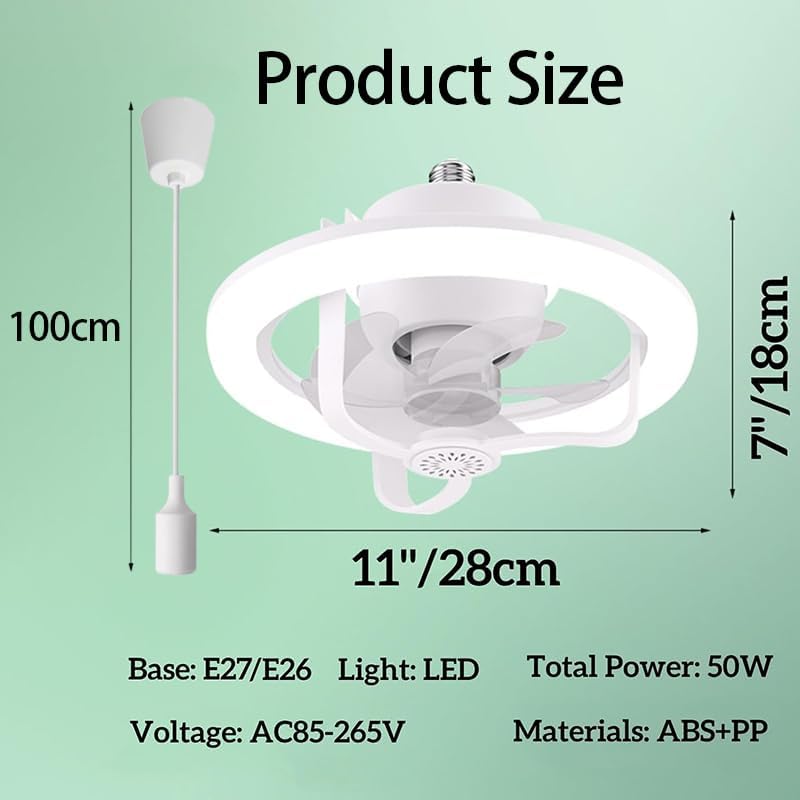 Leiser Deckenventilator mit Beleuchtung und Fernbedienung, E27-Sockelventilator, Moderne LED-Deckenleuchte, 180°-Drehung mit RGB-Modus, Licht, 3 Geschwindigkeiten, Ventilator für Wohnzimmer, Schlafzimmer [Energieklasse D]