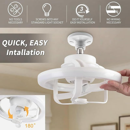 Leiser Deckenventilator mit Beleuchtung und Fernbedienung, E27-Sockelventilator, Moderne LED-Deckenleuchte, 180°-Drehung mit RGB-Modus, Licht, 3 Geschwindigkeiten, Ventilator für Wohnzimmer, Schlafzimmer [Energieklasse D]