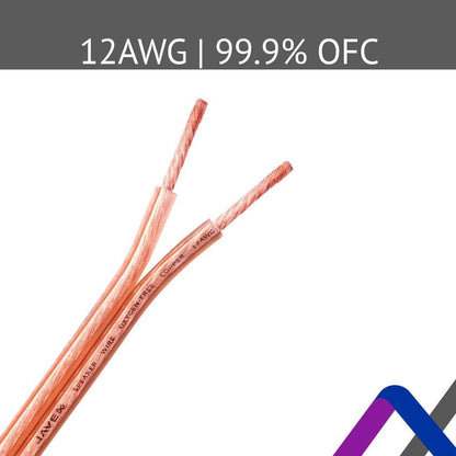 JAVEX Lautsprecherkabel 12-Gauge [2 x 3,38 mm²] [sauerstofffreies Kupfer 99,9%] Litzenkupfer, Flachkabel, Kabel für HiFi-Anlagen, Verstärker 50 Fuß [15,25 m]