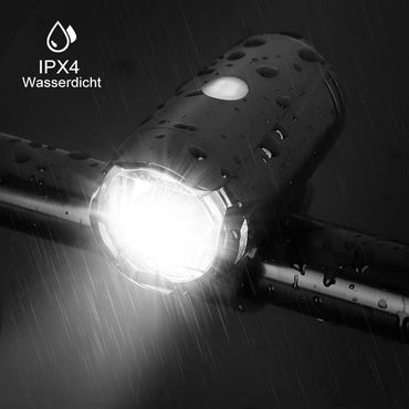 Sanfant Fahrradlicht Set, Fahrradbeleuchtung LED, Fahrradlampe Set, Fahrradlicht Frontlicht Vorne, Aufladbar, StVZO Zugelassen Wasserdicht, 2 modes d'éclairage Frontlicht et Rearlight Set