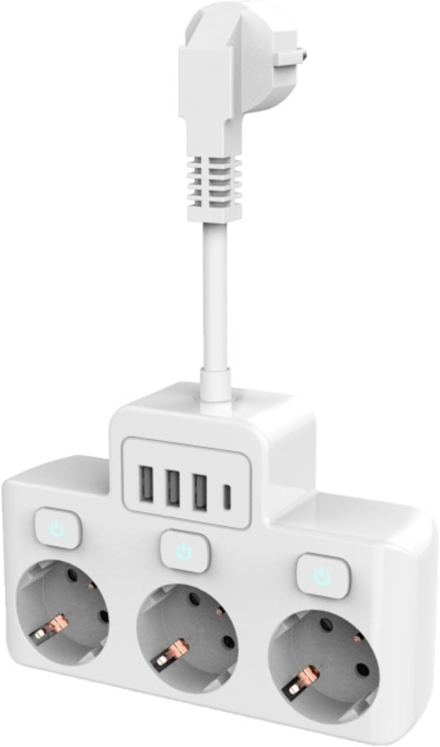 Prise de courant avec interrupteur, fiche secteur, fiche enfichable commutable, avec USB - USB C, 220-250V, Einzel, Dreifach, Wand, für Zuhause, Küche, Büro, Weiß.