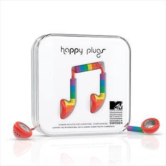 2 x Happy Plugs Earbuds Kopfhörer mit Mikrofon kabelgebunden Rainbow Edition